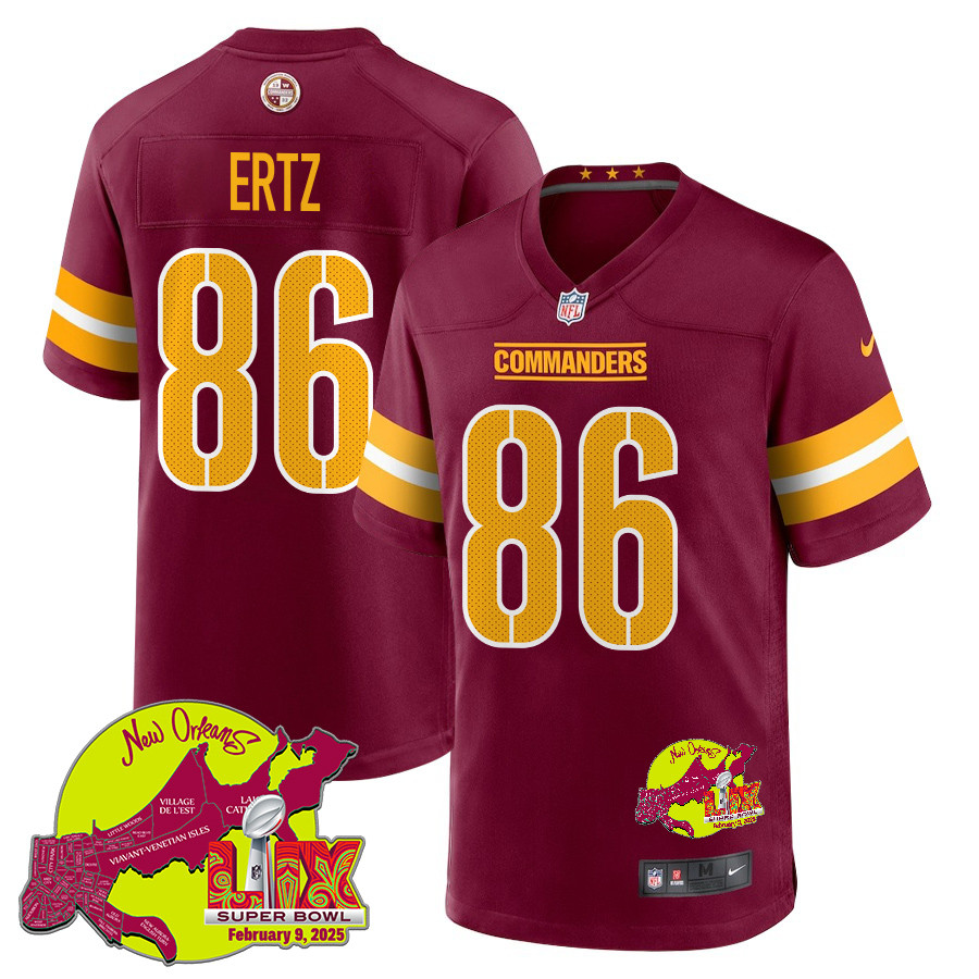 Zach Ertz 86 Washington Commanders Super Bowl LIX New Orleans Patch Game Men Jersey - Burgundy JS9262 Saliibo
