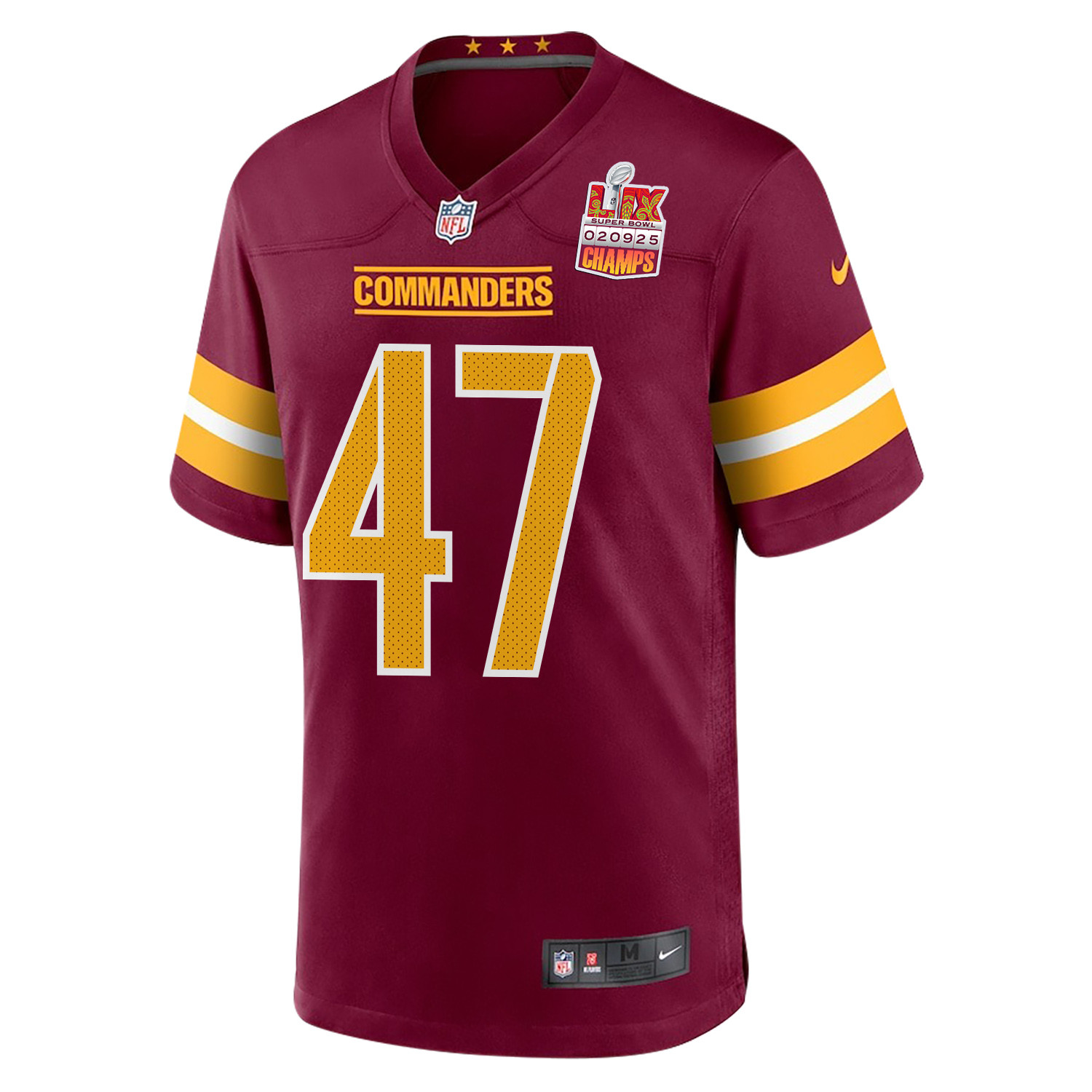 Zane Gonzalez 47 Washington Commanders Super Bowl LIX Champions Patch Game Men Jersey - Burgundy JS6953 Saliibo - Image 3