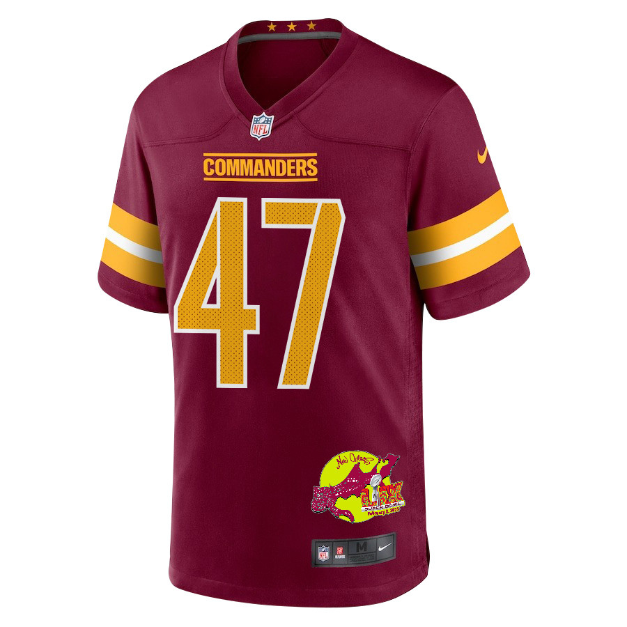 Zane Gonzalez 47 Washington Commanders Super Bowl LIX New Orleans Patch Game Men Jersey - Burgundy JS6808 Saliibo - Image 3