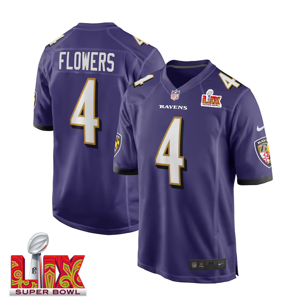 Zay Flowers #4 Baltimore Ravens Super Bowl LIX Jersey - Men's - Purple JS8463 Saliibo