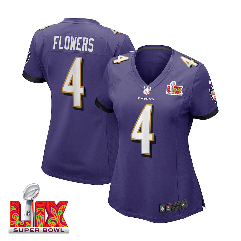 Zay Flowers #4 Baltimore Ravens Super Bowl LIX Women's Jersey - Purple JS1508 Saliibo