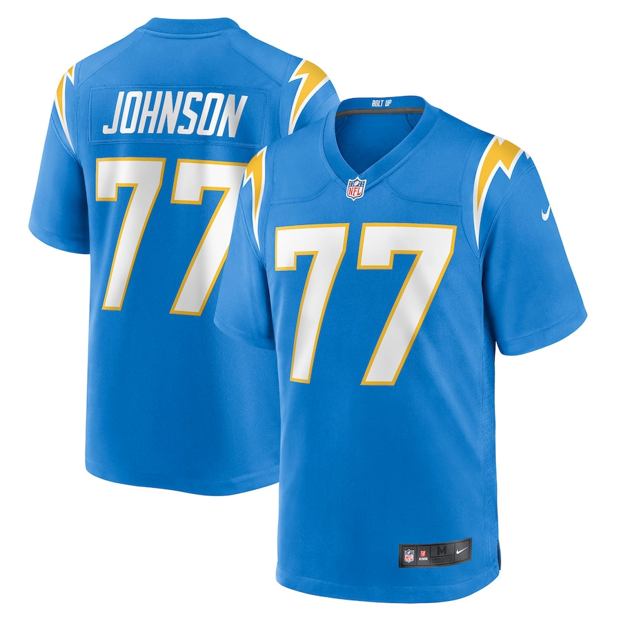 Zion Johnson 77 Los Angeles Chargers Men Game Jersey - Powder Blue JS6580 Saliibo